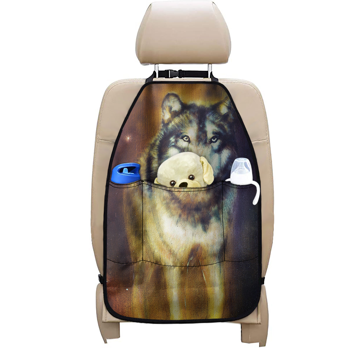 Cosmic Wolf Portrait Print Car Seat Organizers