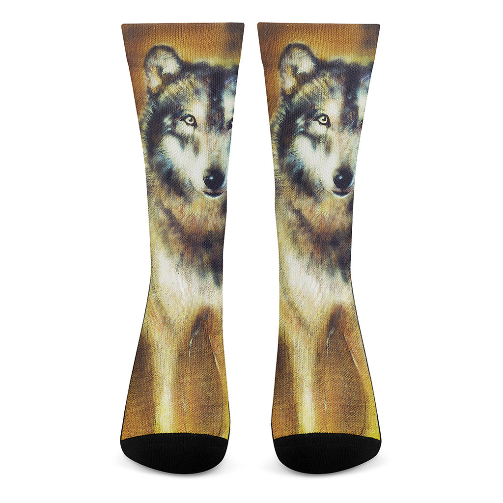 Cosmic Wolf Portrait Print Crew Socks