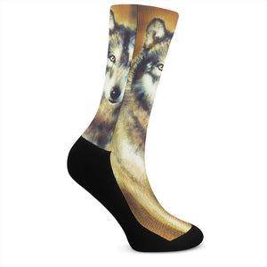 Cosmic Wolf Portrait Print Crew Socks