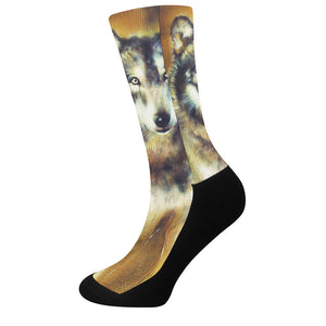 Cosmic Wolf Portrait Print Crew Socks