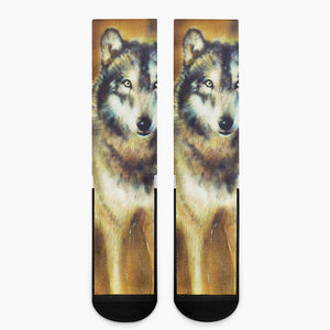 Cosmic Wolf Portrait Print Crew Socks