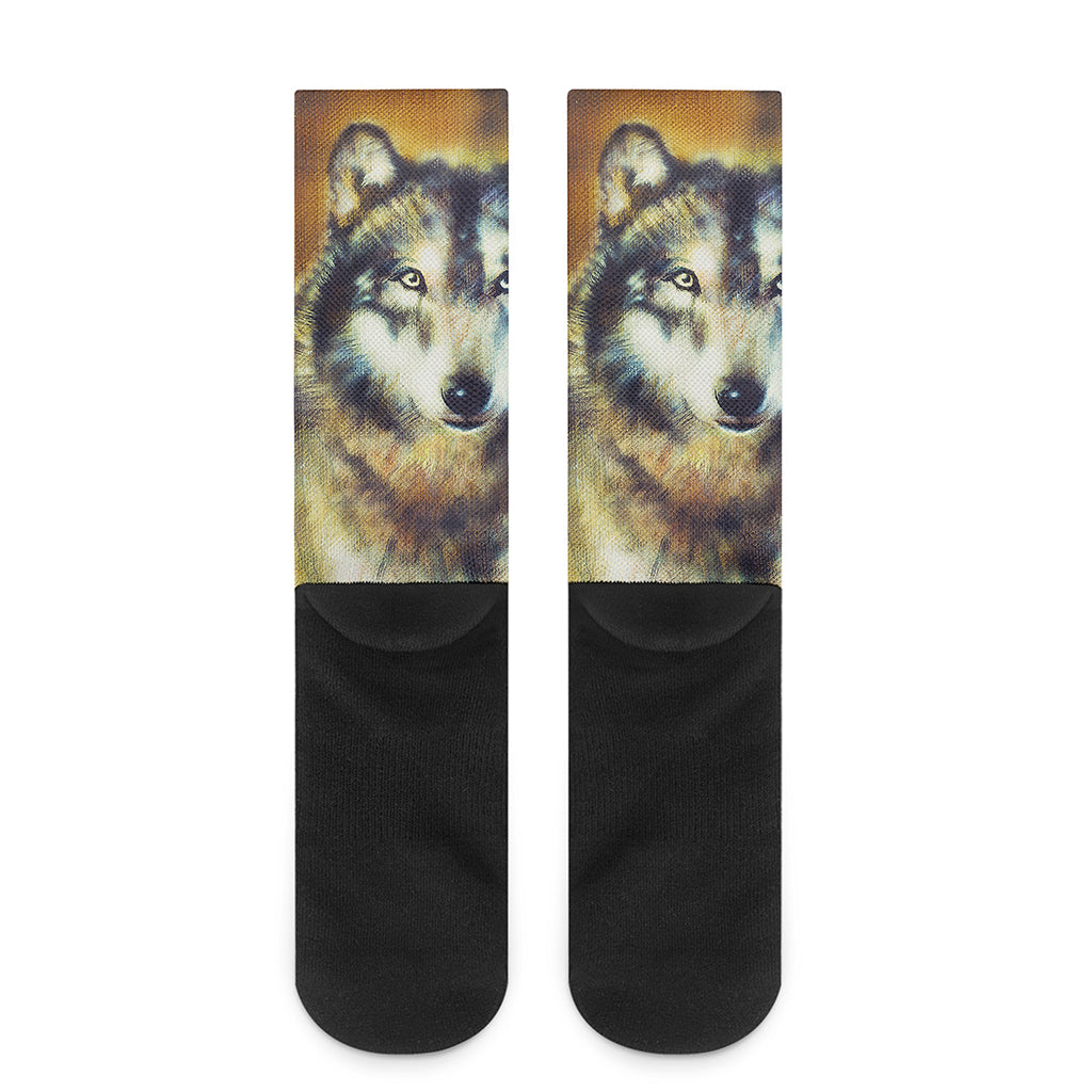 Cosmic Wolf Portrait Print Crew Socks