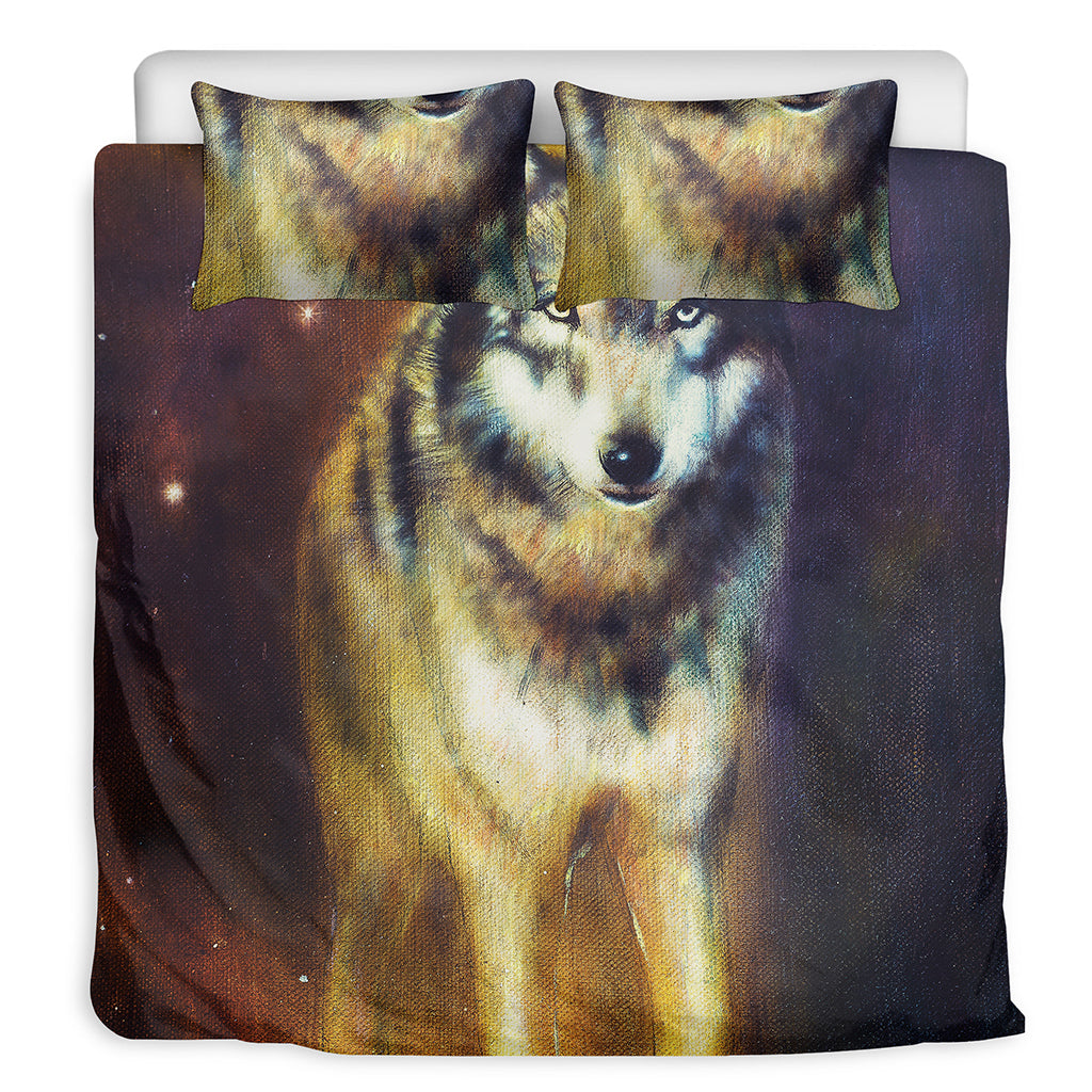 Cosmic Wolf Portrait Print Duvet Cover Bedding Set