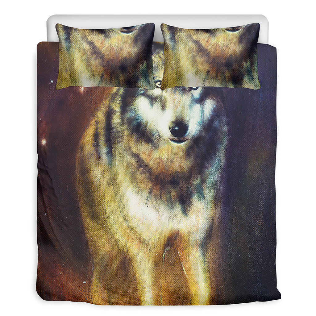 Cosmic Wolf Portrait Print Duvet Cover Bedding Set