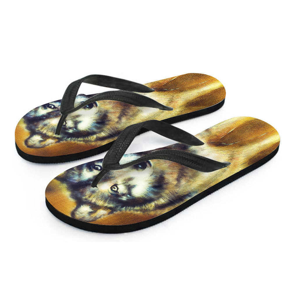 Cosmic Wolf Portrait Print Flip Flops