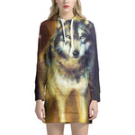 Cosmic Wolf Portrait Print Hoodie Dress