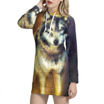 Cosmic Wolf Portrait Print Hoodie Dress