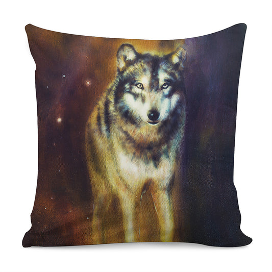Cosmic Wolf Portrait Print Pillow Cover