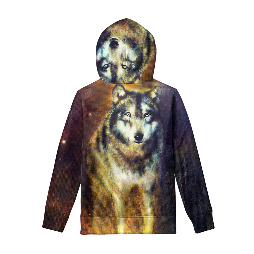 Cosmic Wolf Portrait Print Pullover Hoodie