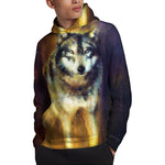 Cosmic Wolf Portrait Print Pullover Hoodie