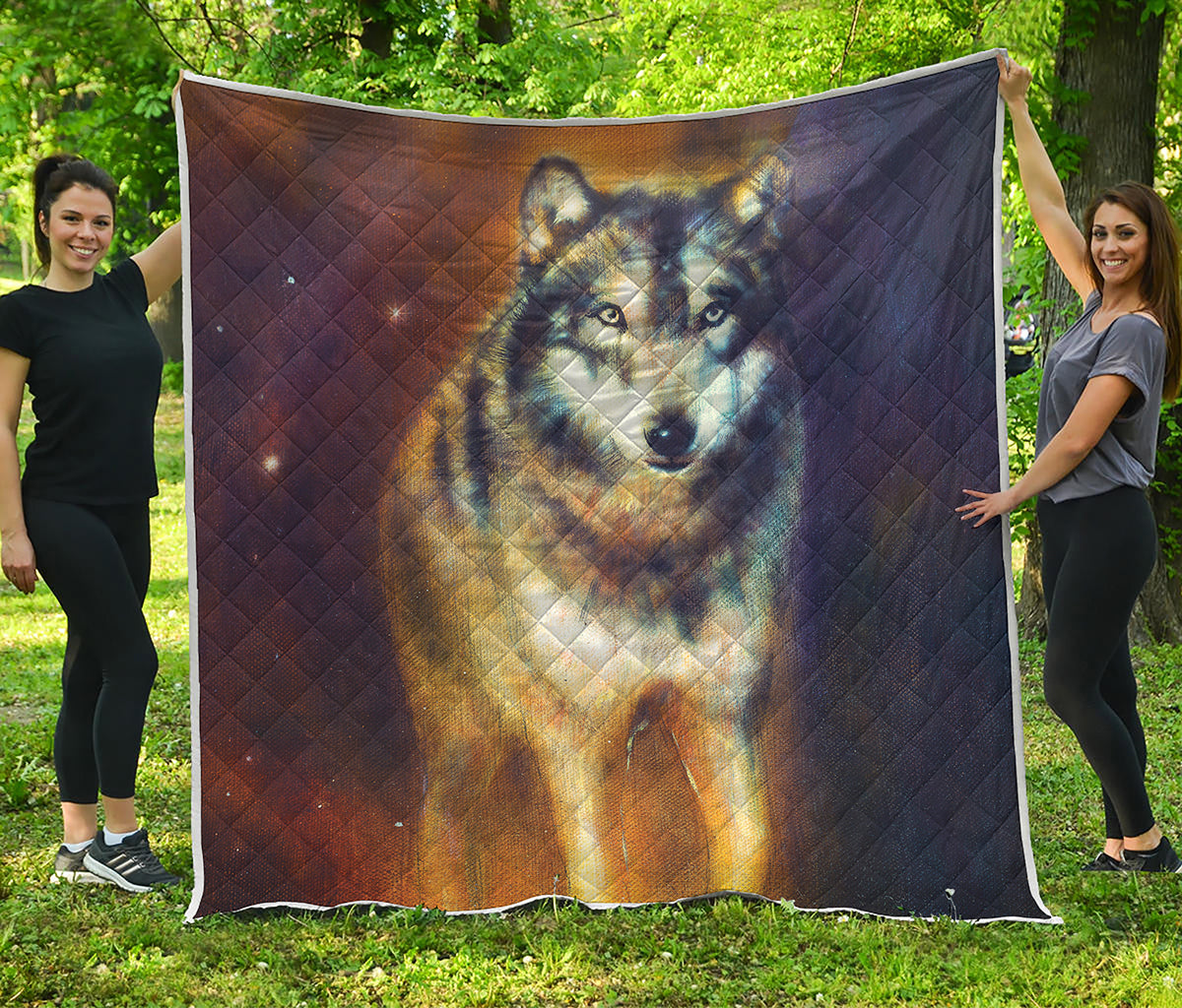 Cosmic Wolf Portrait Print Quilt