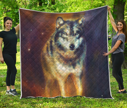 Cosmic Wolf Portrait Print Quilt