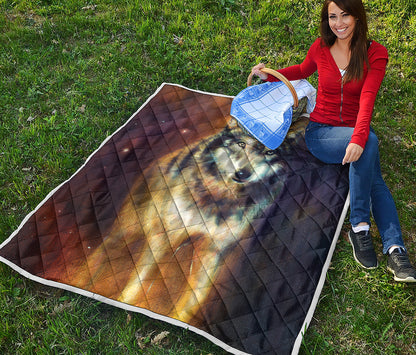 Cosmic Wolf Portrait Print Quilt