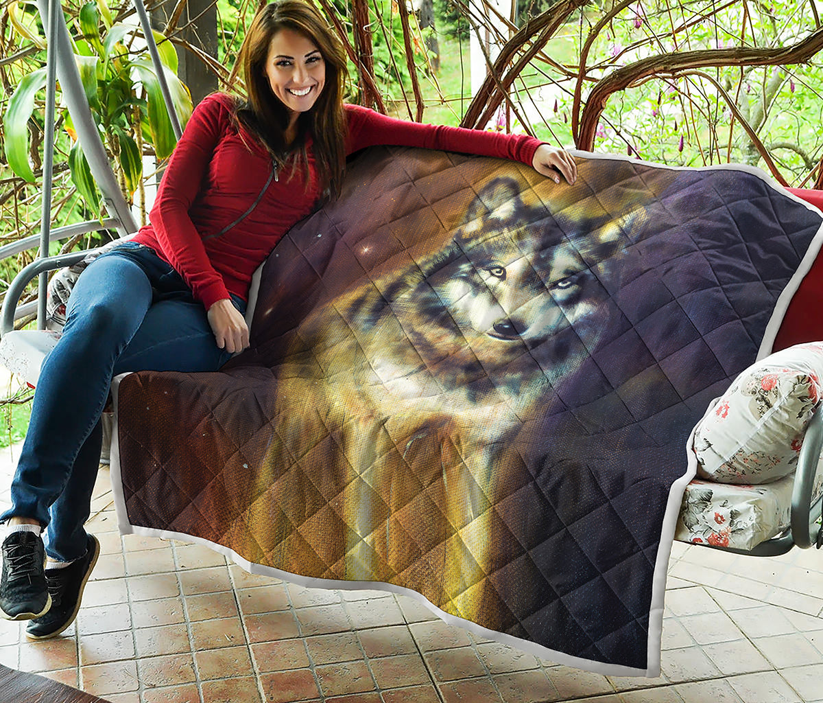 Cosmic Wolf Portrait Print Quilt