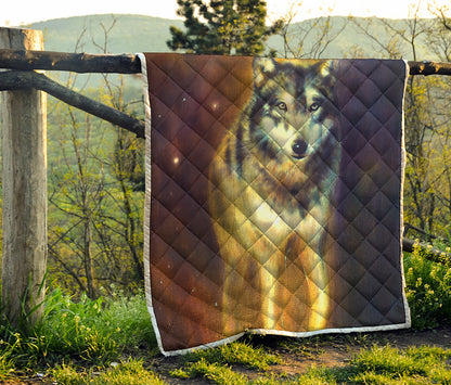 Cosmic Wolf Portrait Print Quilt