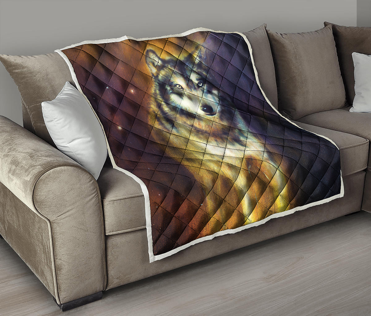 Cosmic Wolf Portrait Print Quilt