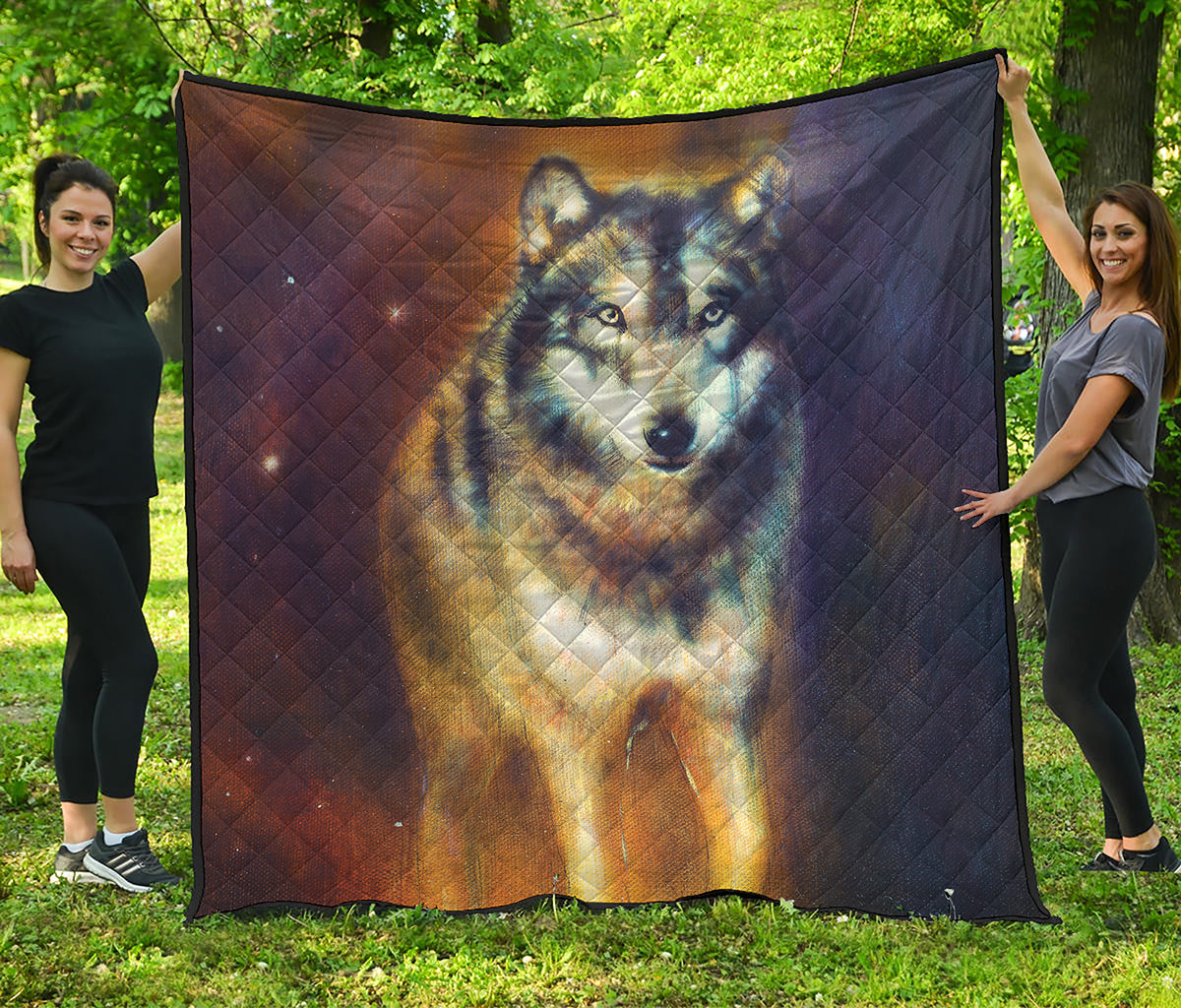 Cosmic Wolf Portrait Print Quilt