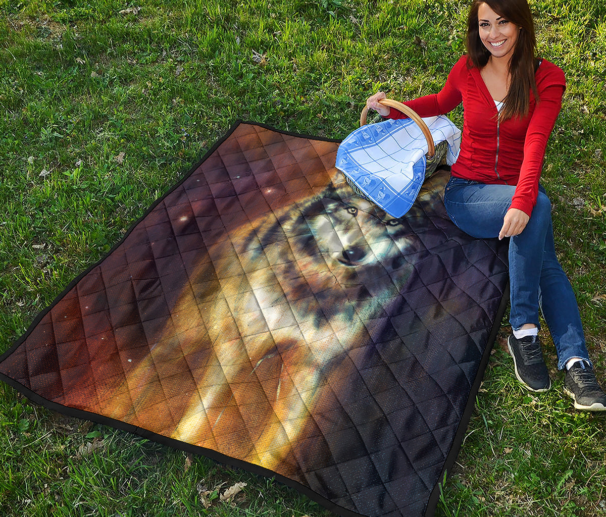 Cosmic Wolf Portrait Print Quilt