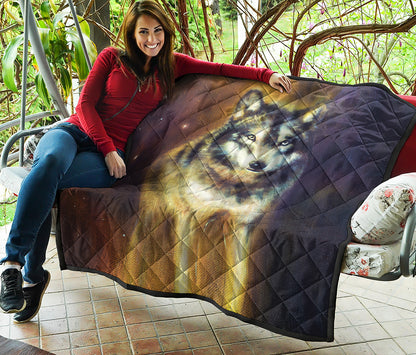 Cosmic Wolf Portrait Print Quilt