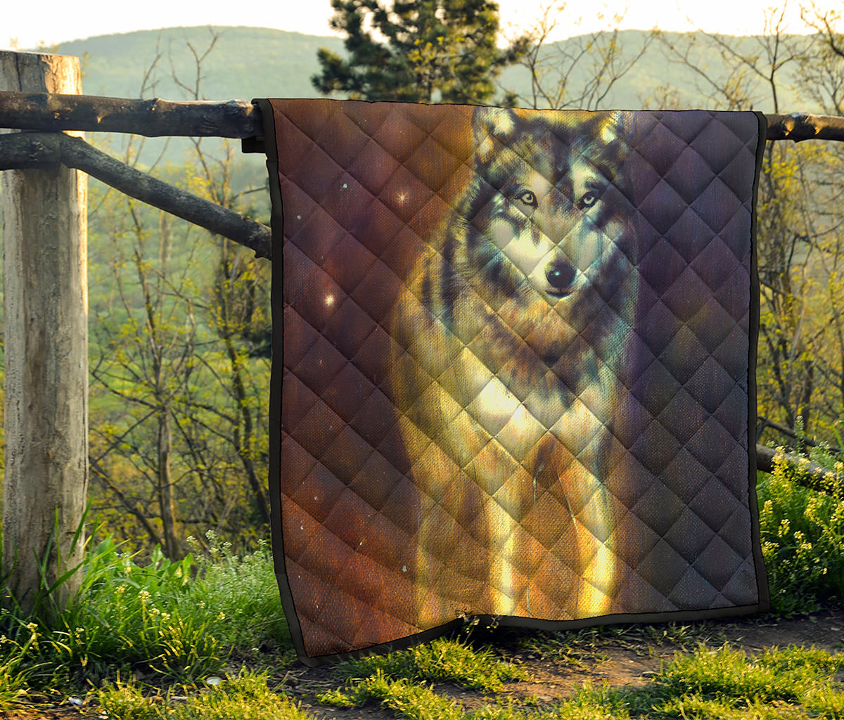 Cosmic Wolf Portrait Print Quilt