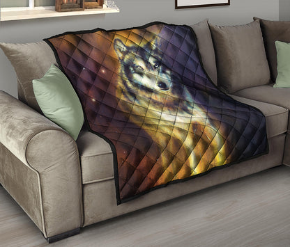 Cosmic Wolf Portrait Print Quilt