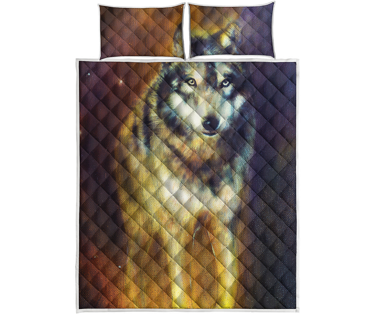 Cosmic Wolf Portrait Print Quilt Bed Set