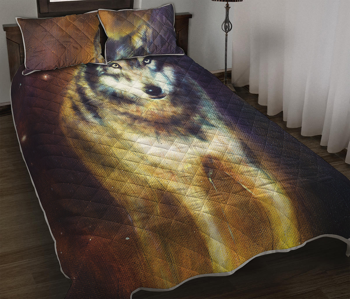 Cosmic Wolf Portrait Print Quilt Bed Set