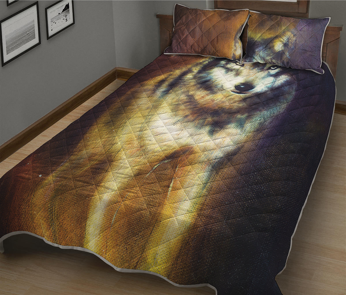 Cosmic Wolf Portrait Print Quilt Bed Set