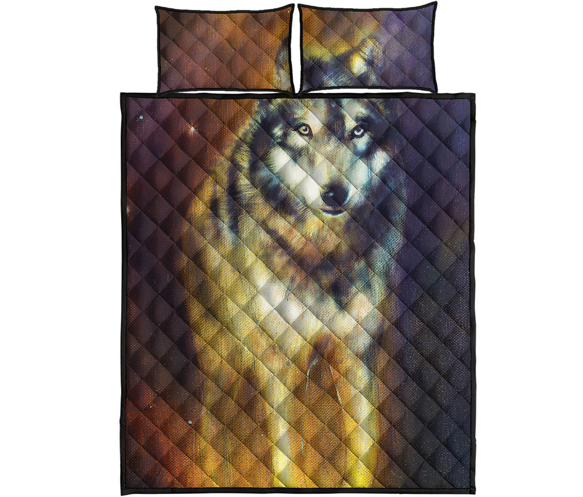 Cosmic Wolf Portrait Print Quilt Bed Set