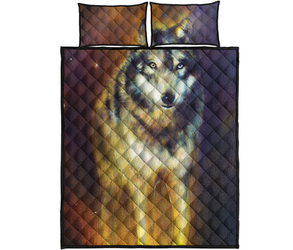 Cosmic Wolf Portrait Print Quilt Bed Set