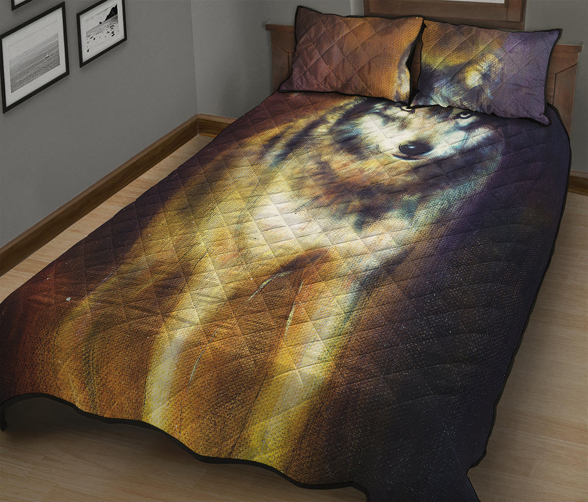Cosmic Wolf Portrait Print Quilt Bed Set