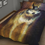 Cosmic Wolf Portrait Print Quilt Bed Set