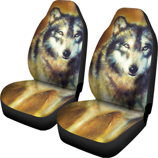Cosmic Wolf Portrait Print Universal Fit Car Seat Covers