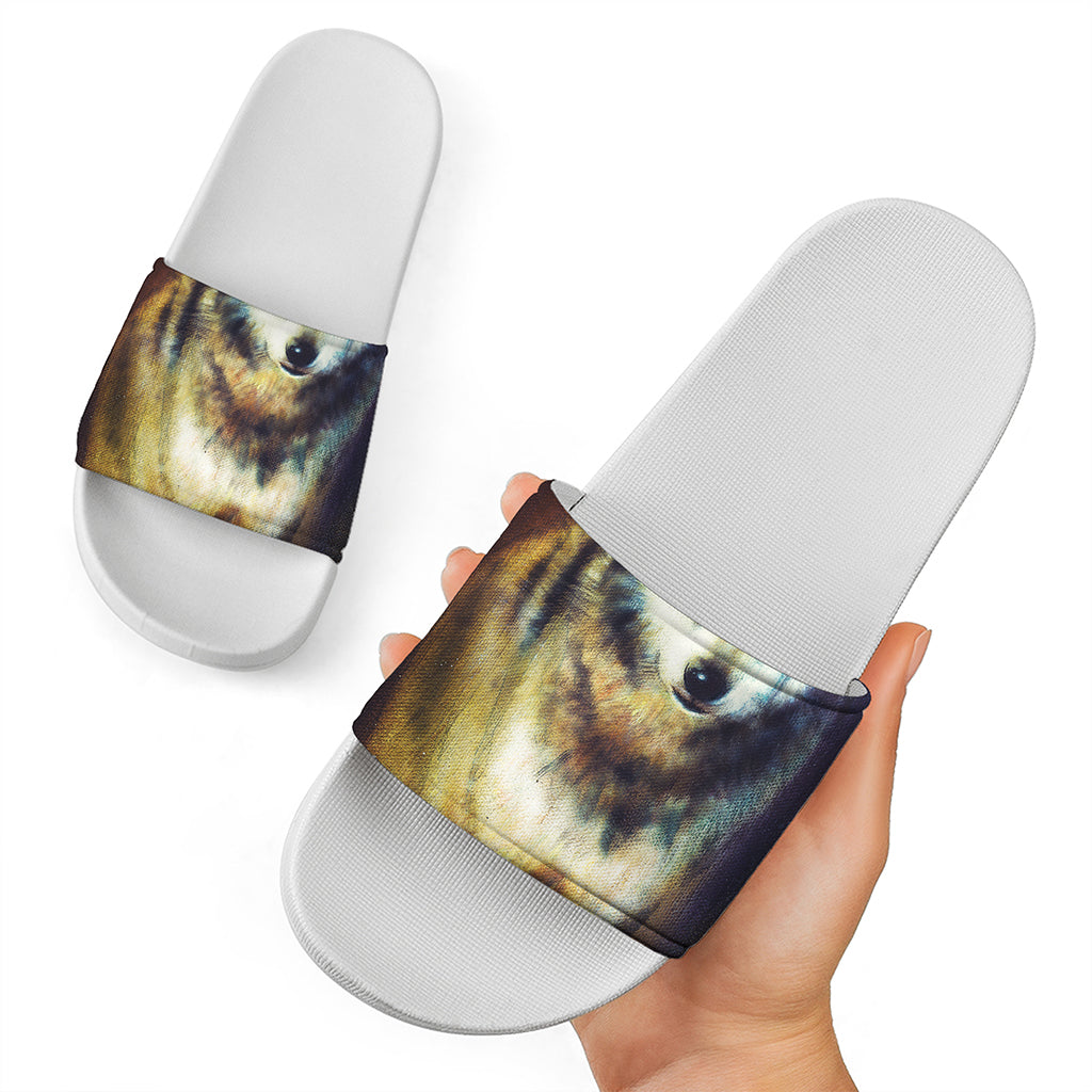 Cosmic Wolf Portrait Print White Slide Sandals