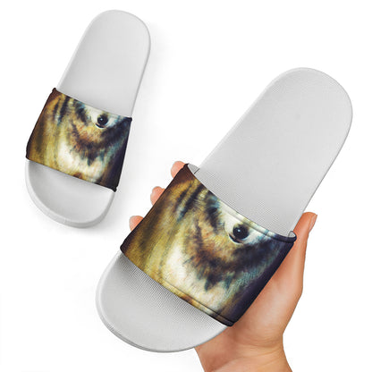 Cosmic Wolf Portrait Print White Slide Sandals