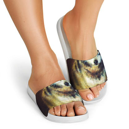 Cosmic Wolf Portrait Print White Slide Sandals