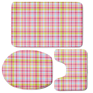 Cotton Candy Pastel Plaid Pattern Print 3 Piece Bath Mat Set