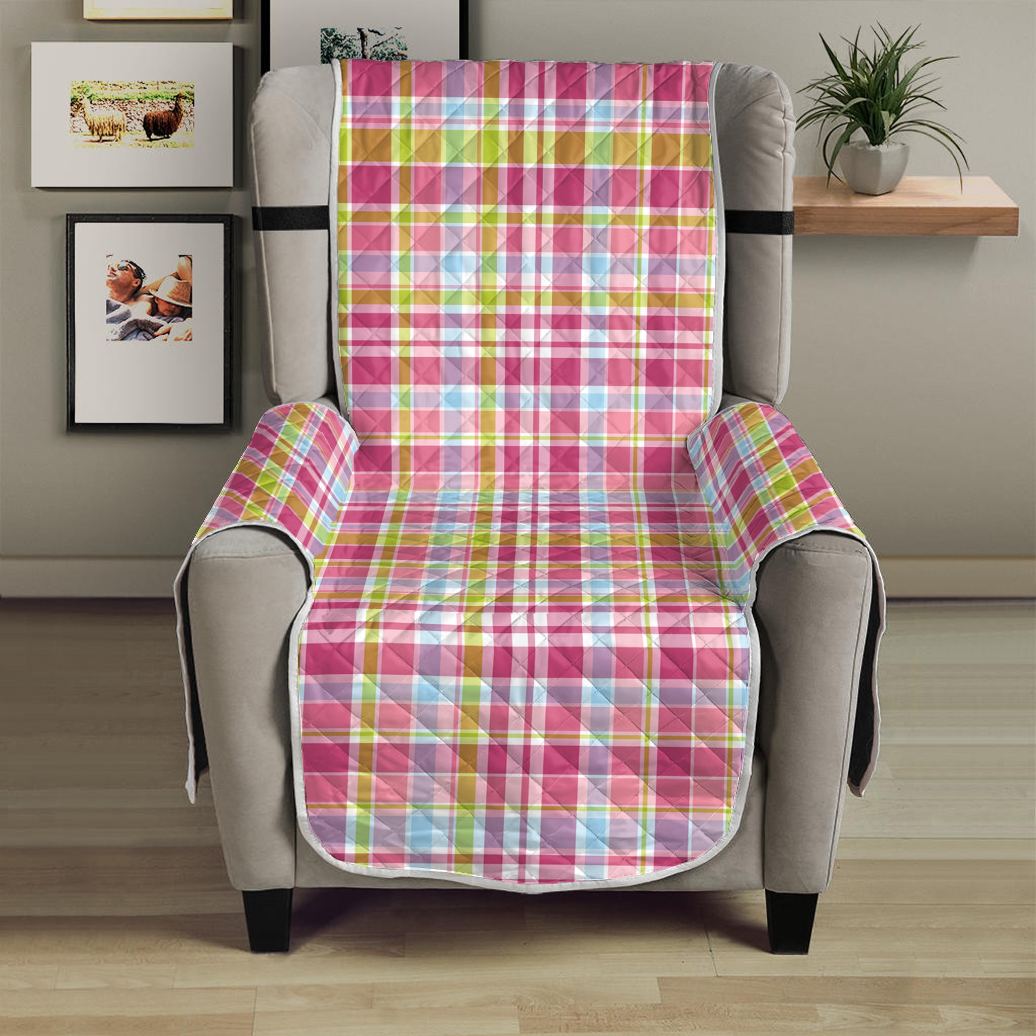 Cotton Candy Pastel Plaid Pattern Print Armchair Protector