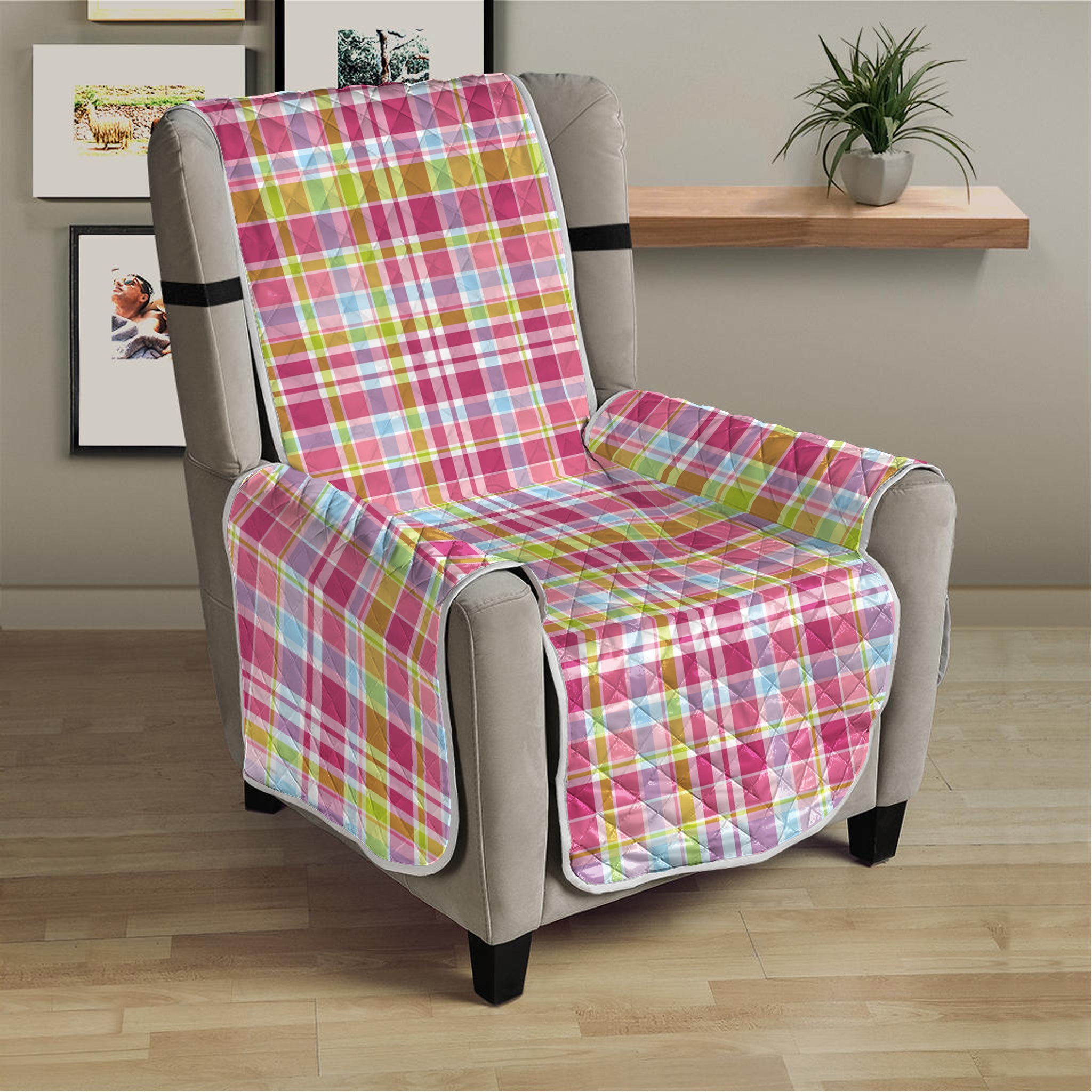 Cotton Candy Pastel Plaid Pattern Print Armchair Protector