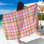 Cotton Candy Pastel Plaid Pattern Print Beach Sarong Wrap