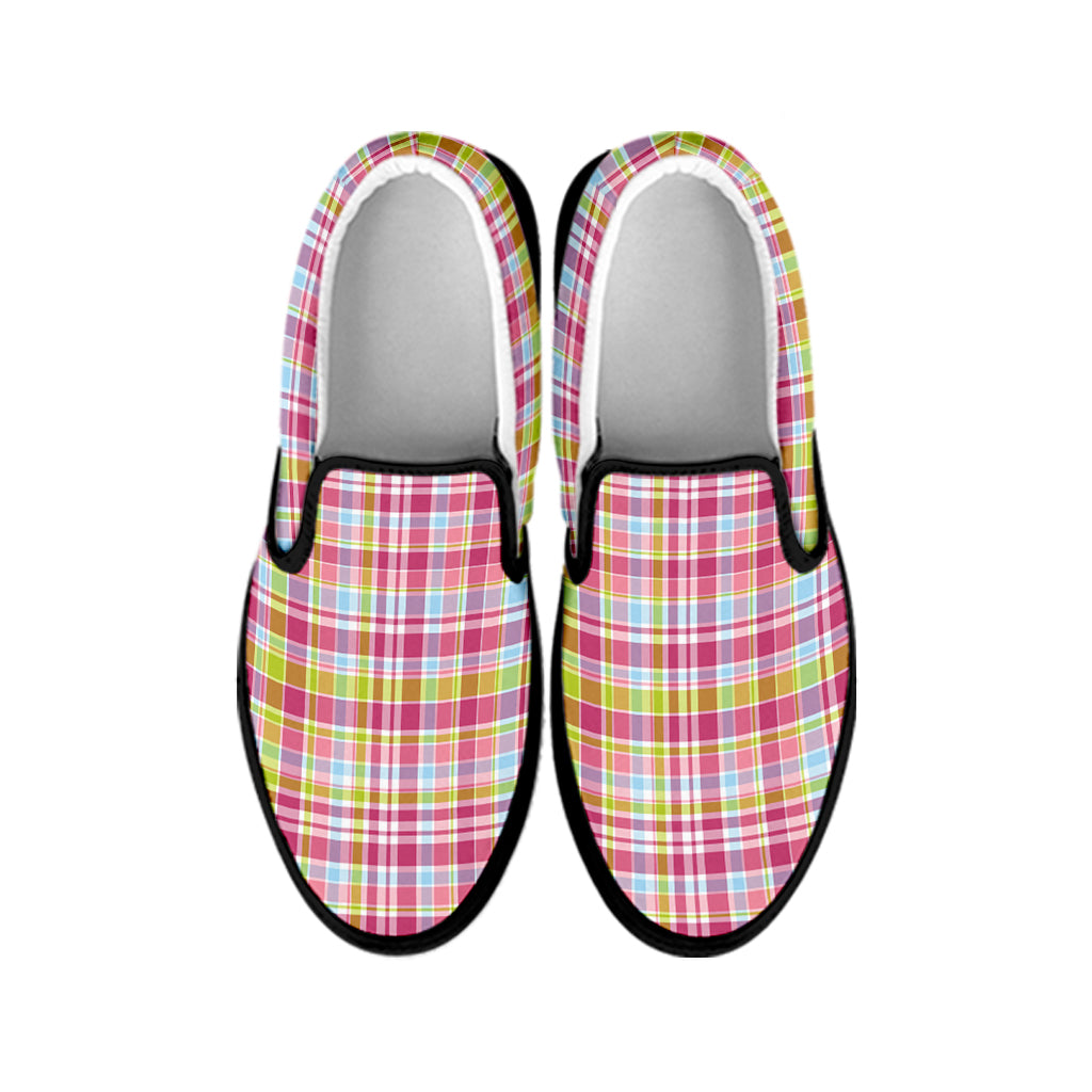 Cotton Candy Pastel Plaid Pattern Print Black Slip On Shoes