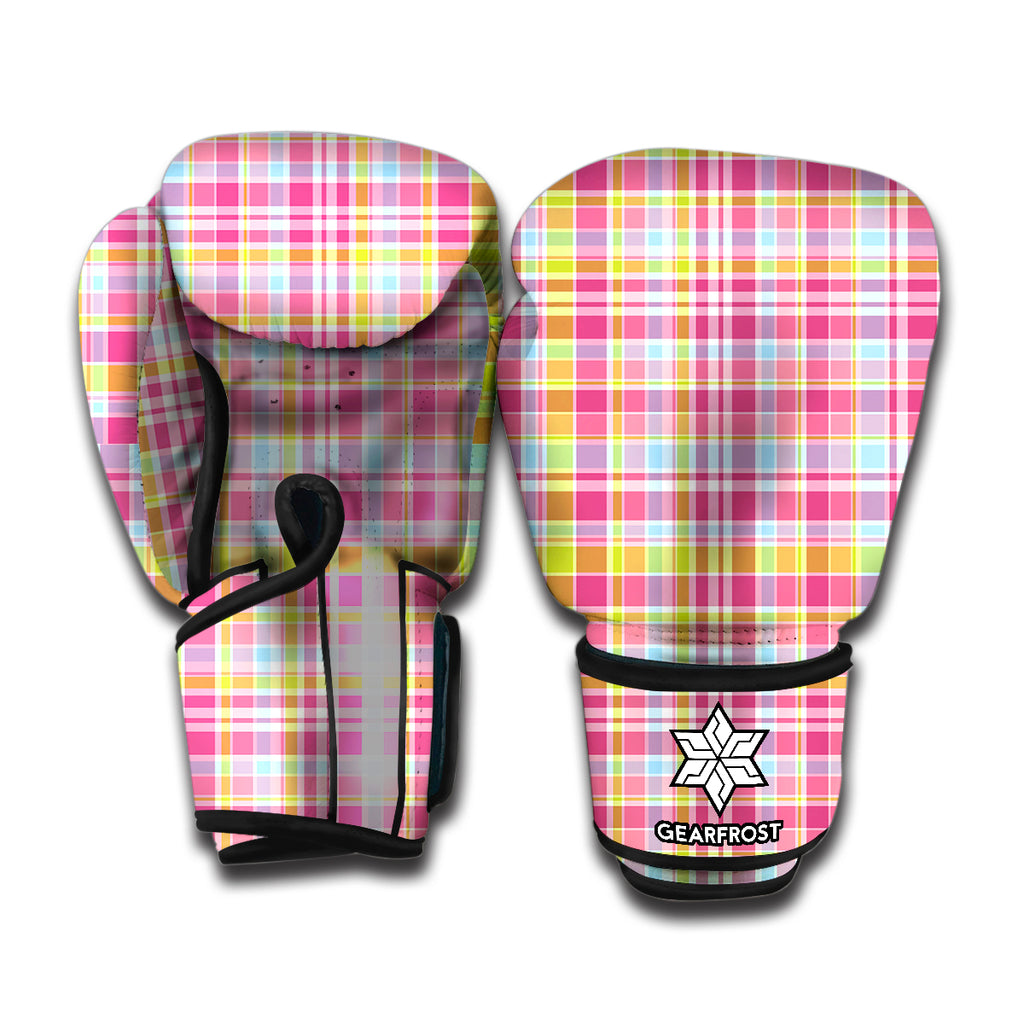 Cotton Candy Pastel Plaid Pattern Print Boxing Gloves