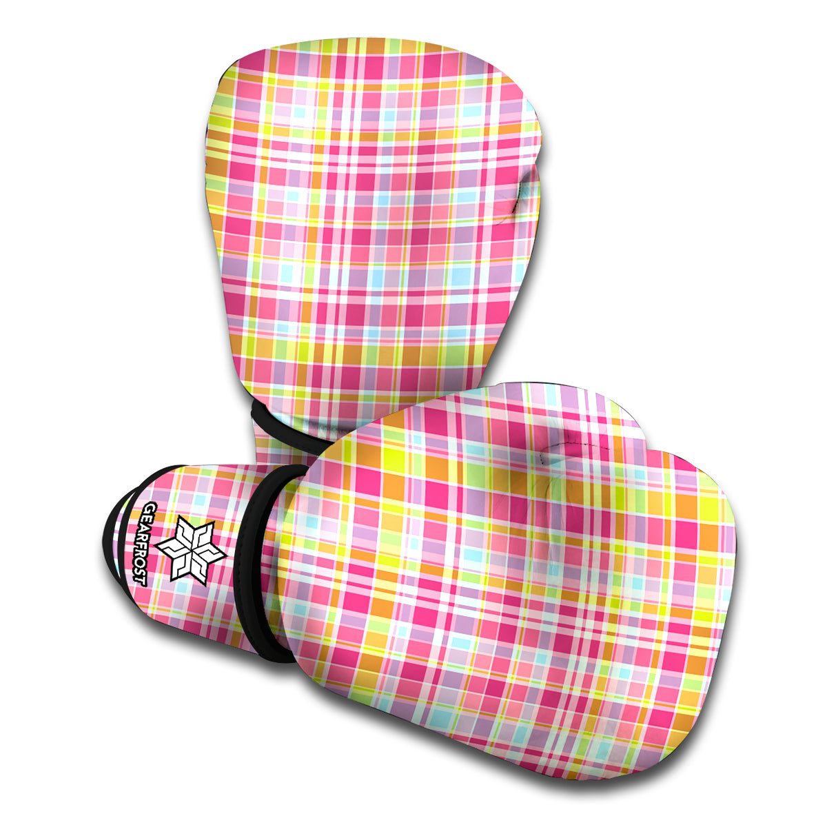 Cotton Candy Pastel Plaid Pattern Print Boxing Gloves