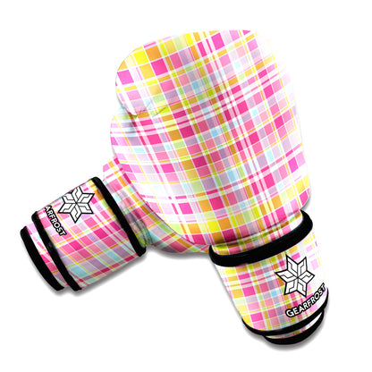 Cotton Candy Pastel Plaid Pattern Print Boxing Gloves