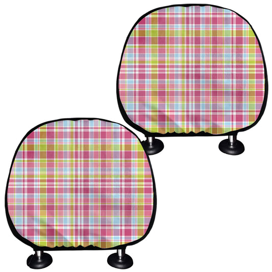 Cotton Candy Pastel Plaid Pattern Print Car Headrest Covers