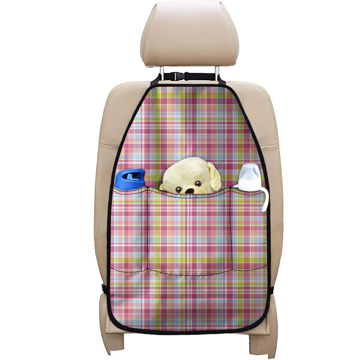 Cotton Candy Pastel Plaid Pattern Print Car Seat Organizers