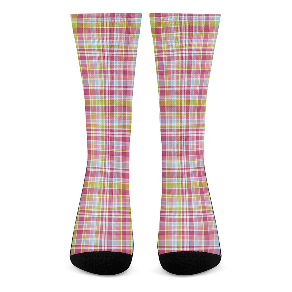 Cotton Candy Pastel Plaid Pattern Print Crew Socks