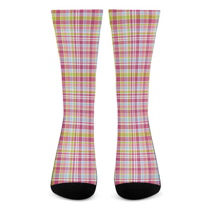 Cotton Candy Pastel Plaid Pattern Print Crew Socks