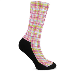 Cotton Candy Pastel Plaid Pattern Print Crew Socks