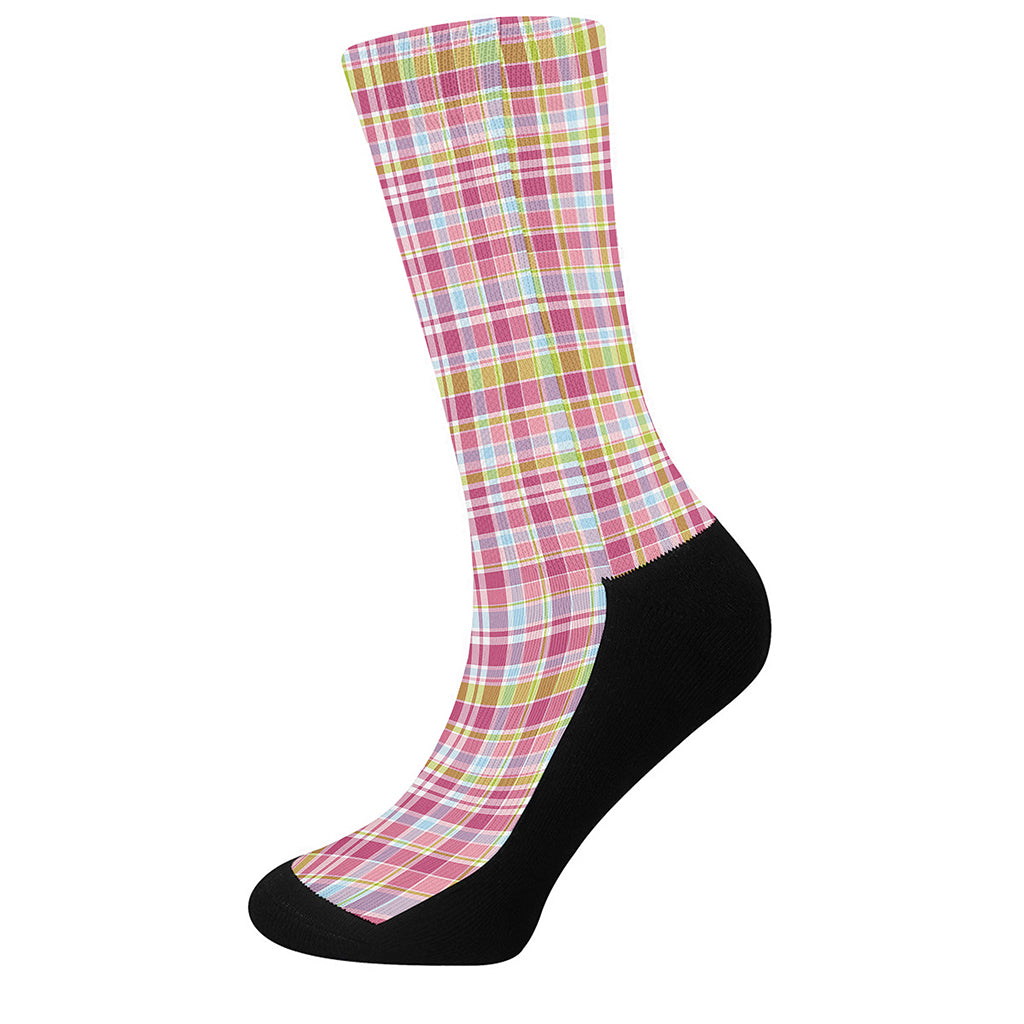 Cotton Candy Pastel Plaid Pattern Print Crew Socks